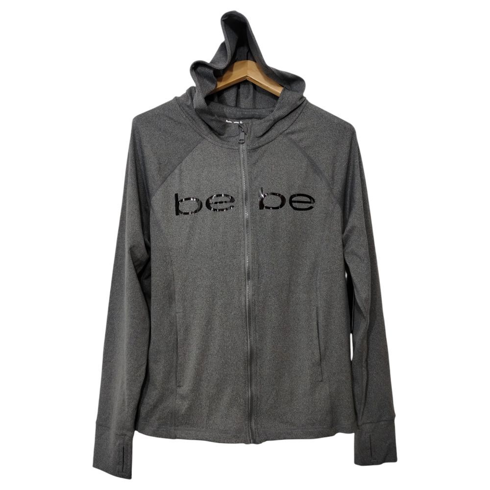 Bebe Sport Women's Logo Spell Out Full Zip Hoodie Size‎ 1X Heather Charcoal Gray